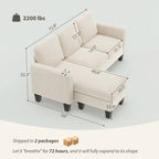 72.8" Reversible L-Shaped Corduroy Sectional Sofa with Movable Ottoman