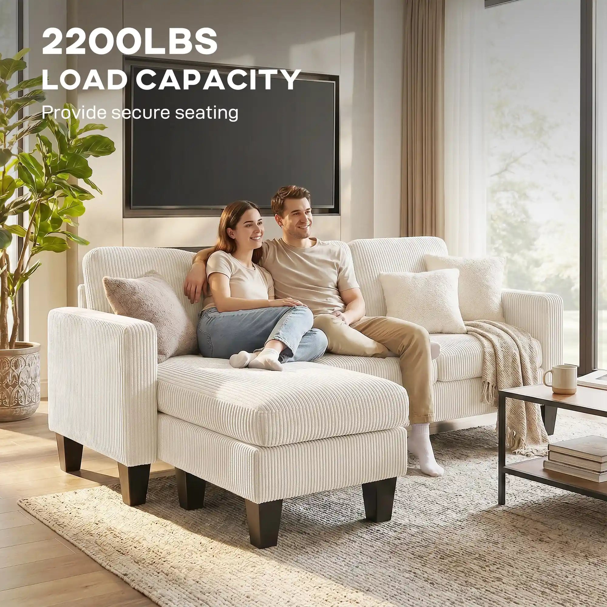 72.8" Reversible L-Shaped Corduroy Sectional Sofa with Movable Ottoman