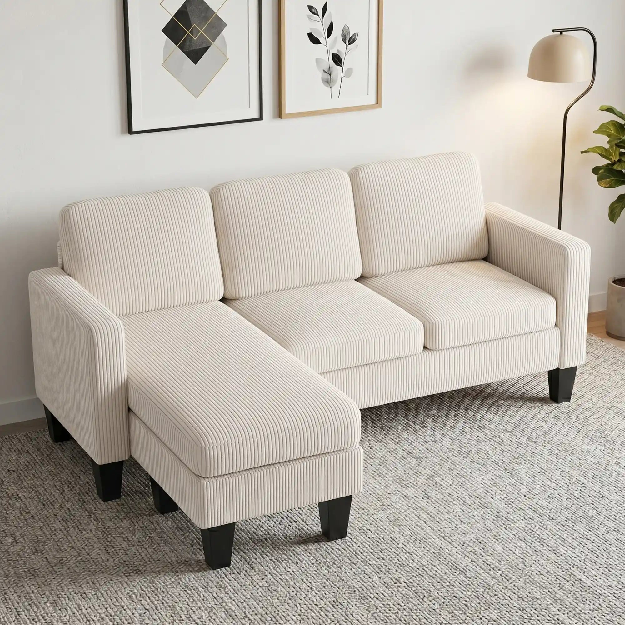 72.8" Reversible L-Shaped Corduroy Sectional Sofa with Movable Ottoman