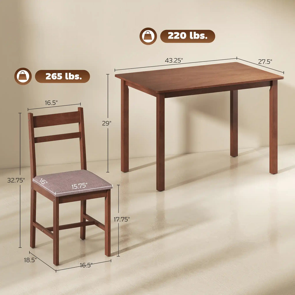 43.3" 5-Piece Farmhouse Rubberwood Dining Set with 4 Upholstered Chairs