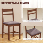 43.3" 5-Piece Farmhouse Rubberwood Dining Set with 4 Upholstered Chairs