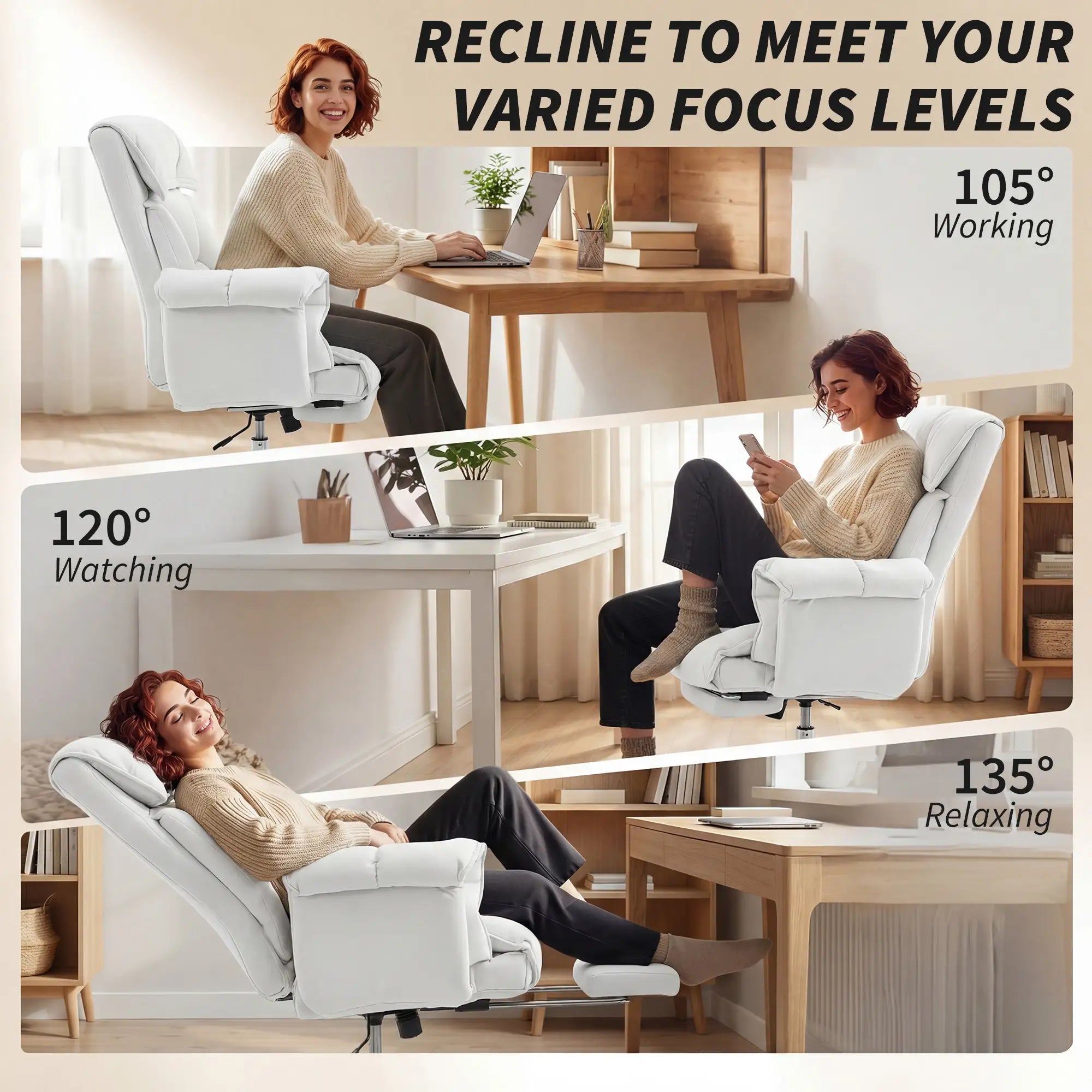 30.3" High-Back Reclining Office Chair with Foldable Backrest and Retractable Footrest