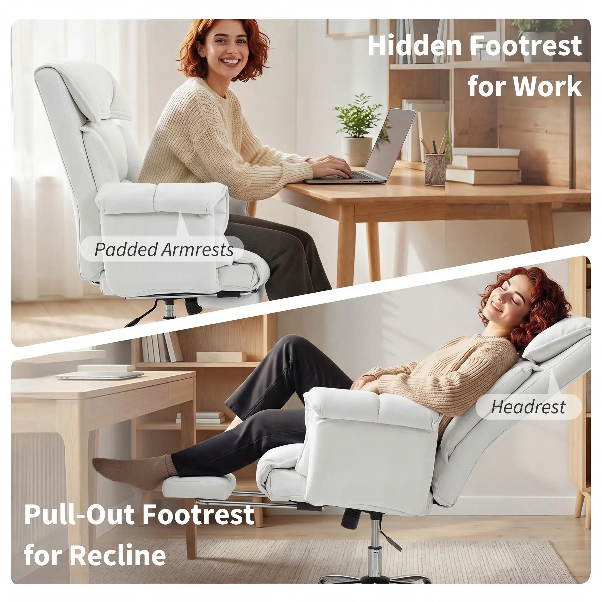 30.3" High-Back Reclining Office Chair with Foldable Backrest and Retractable Footrest