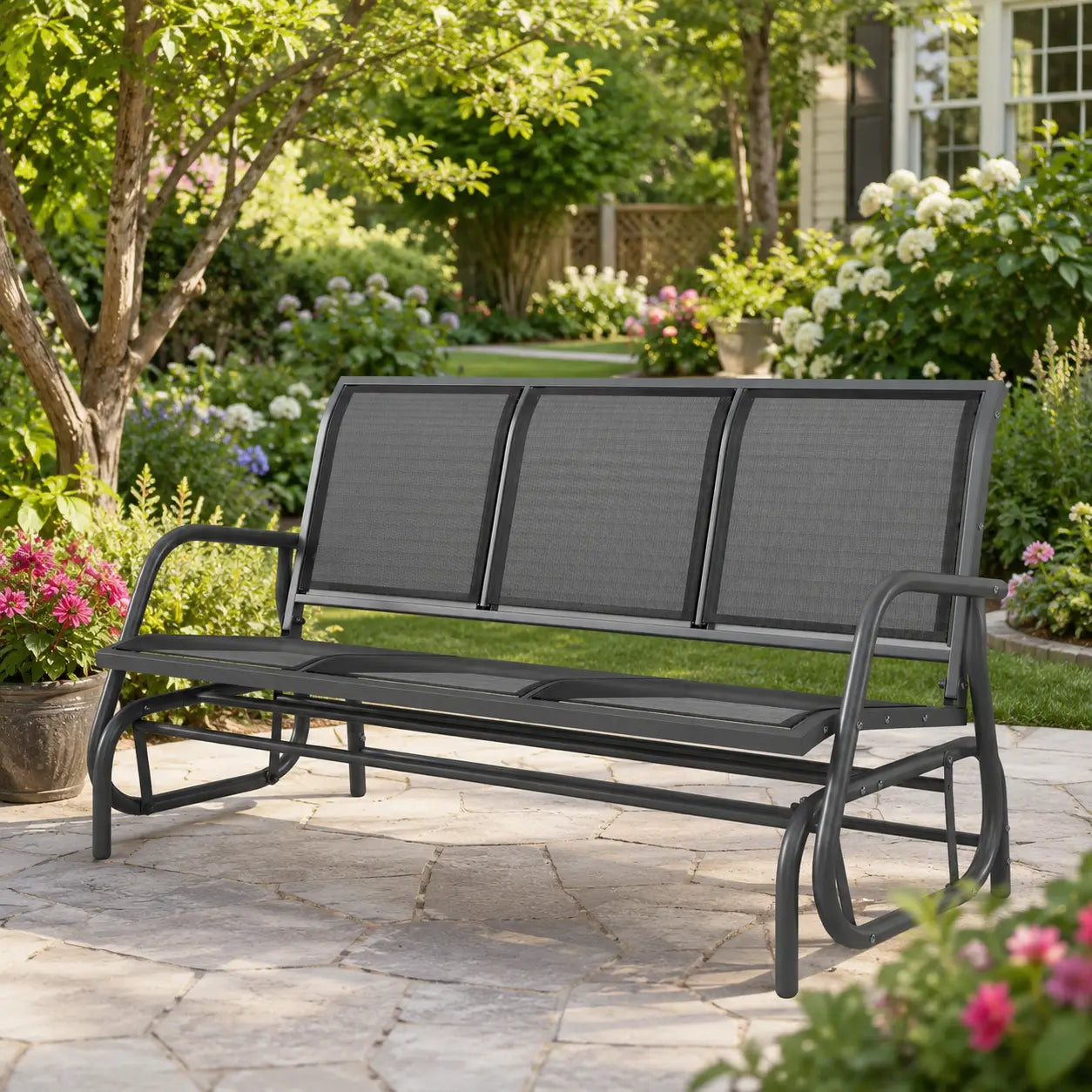 57.9" 3-Person Outdoor Patio Glider Bench with Breathable Mesh Seating