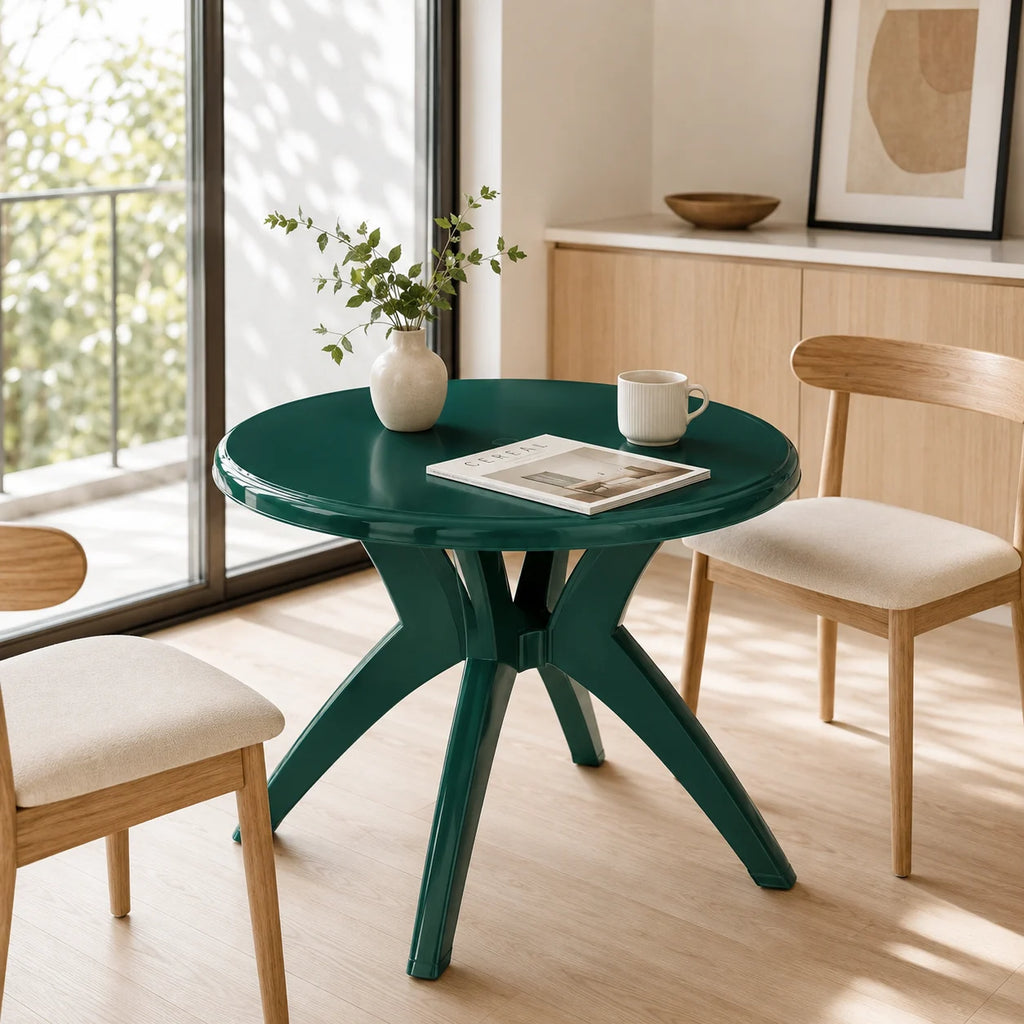 36.25" Round Plastic Patio Dining Table with Umbrella Hole