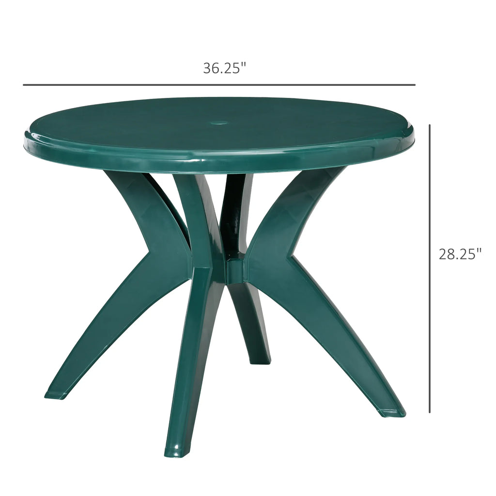 36.25" Round Plastic Patio Dining Table with Umbrella Hole