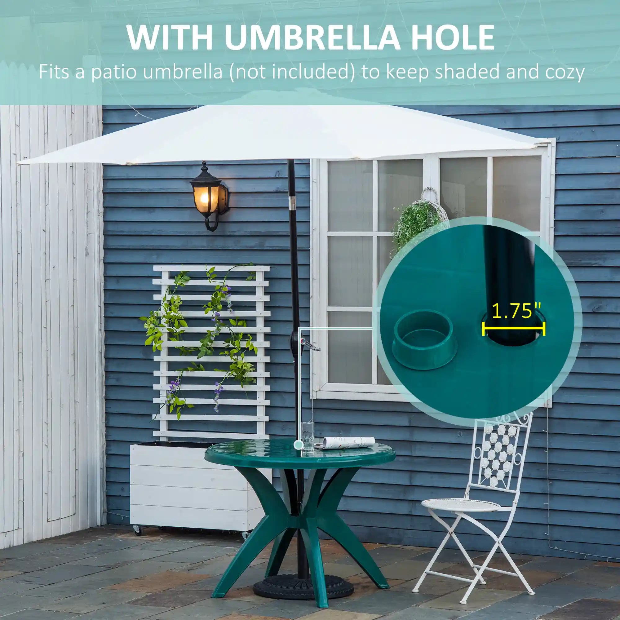 36.25" Round Plastic Patio Dining Table with Umbrella Hole