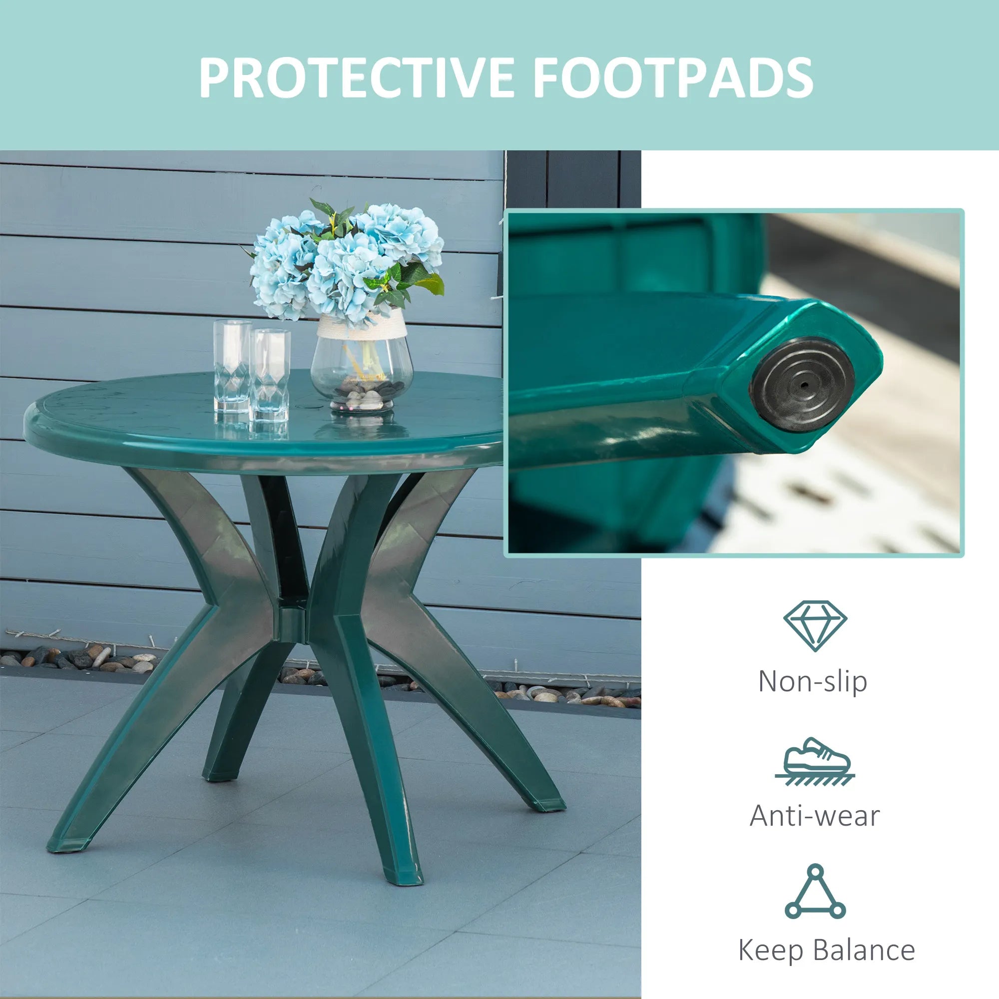 36.25" Round Plastic Patio Dining Table with Umbrella Hole