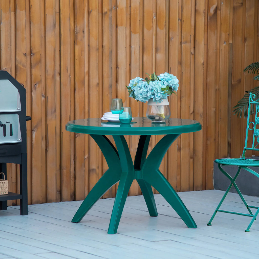 36.25" Round Plastic Patio Dining Table with Umbrella Hole