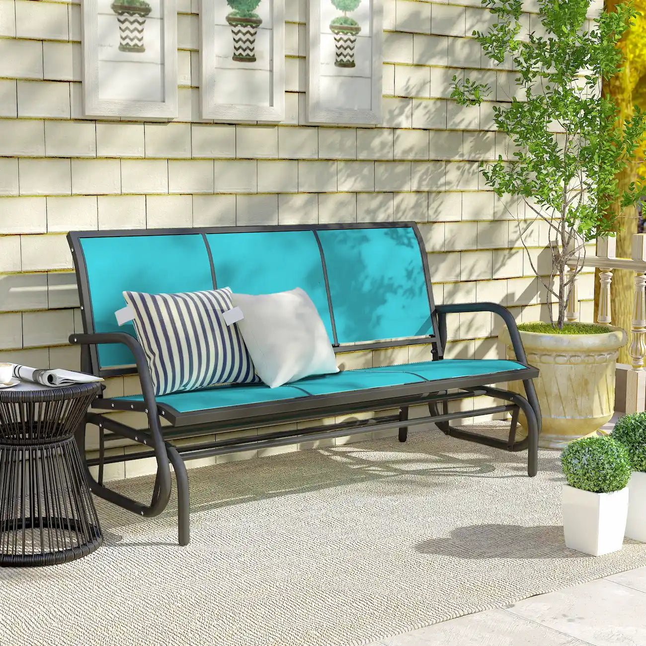 57.9" 3-Person Outdoor Patio Glider Bench with Breathable Mesh Seating