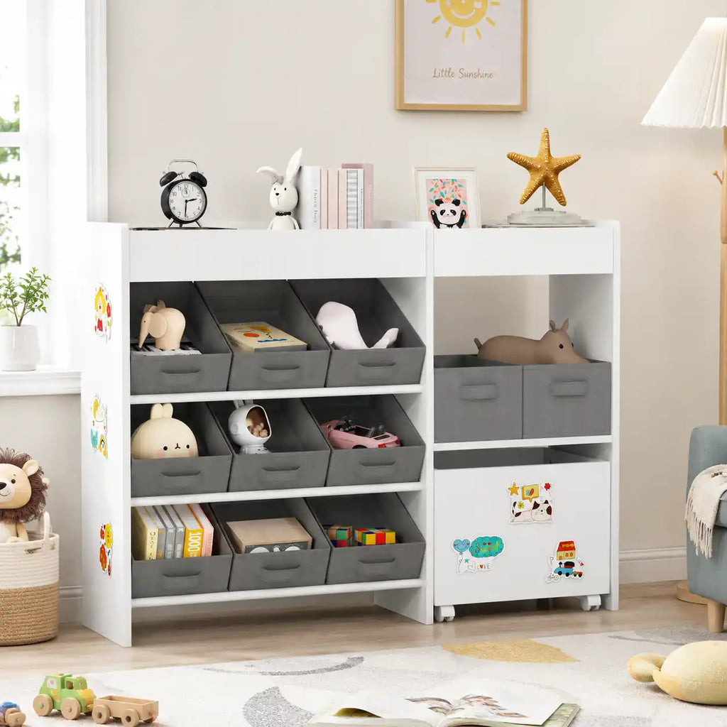 41.3" Kids Toy Storage Organizer with 11 Fabric Bins, Shelves and Mobile Cabinet