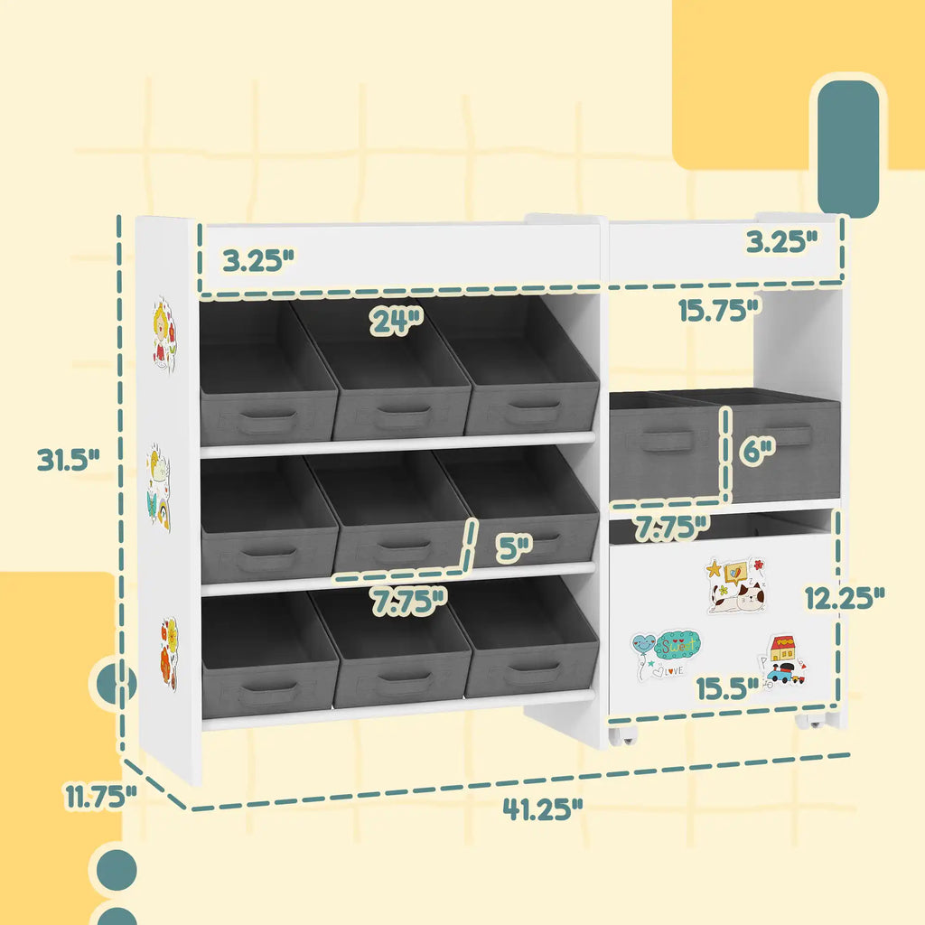 41.3" Kids Toy Storage Organizer with 11 Fabric Bins, Shelves and Mobile Cabinet