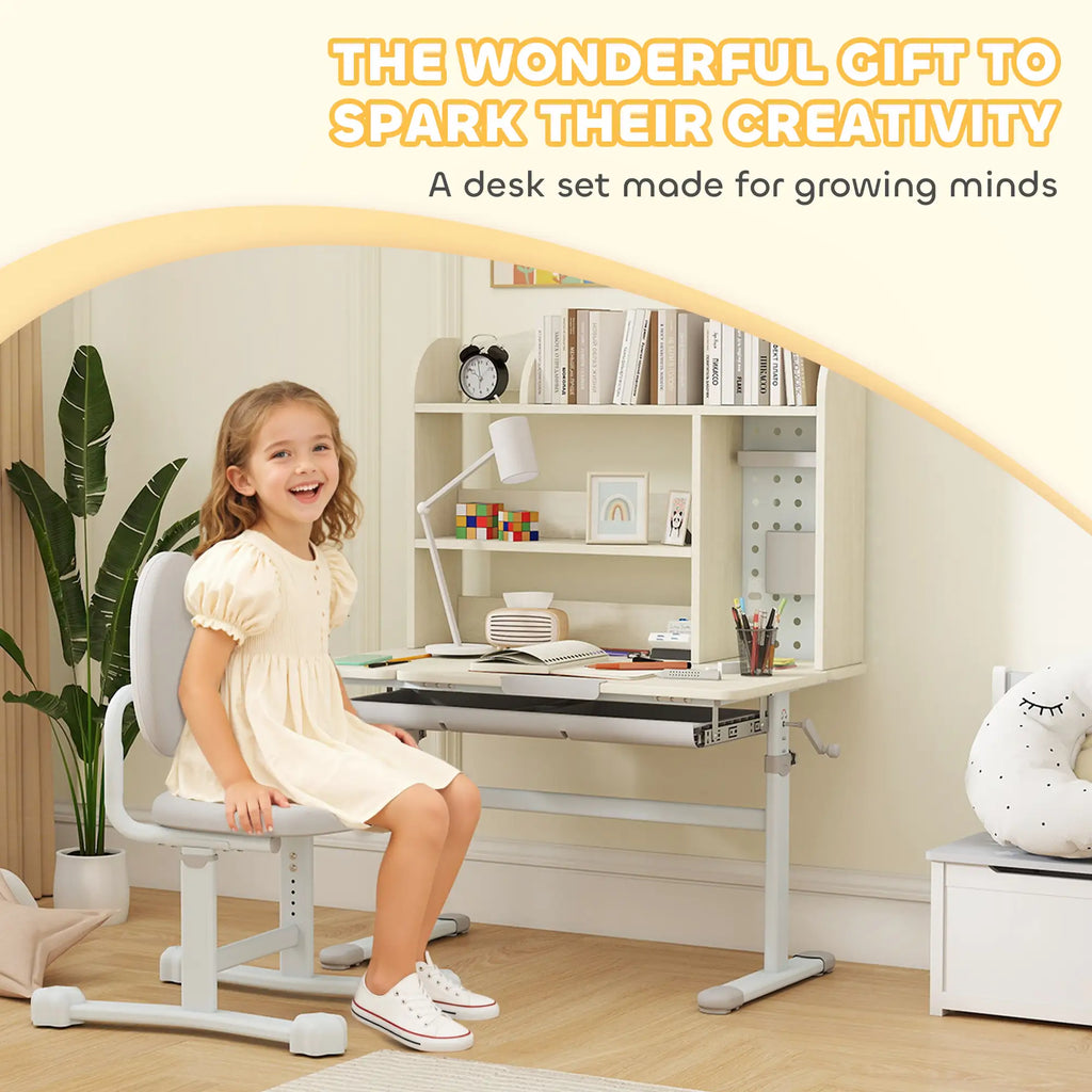 Adjustable Kids Study Desk and Chair Set with 45° Tilting Desktop