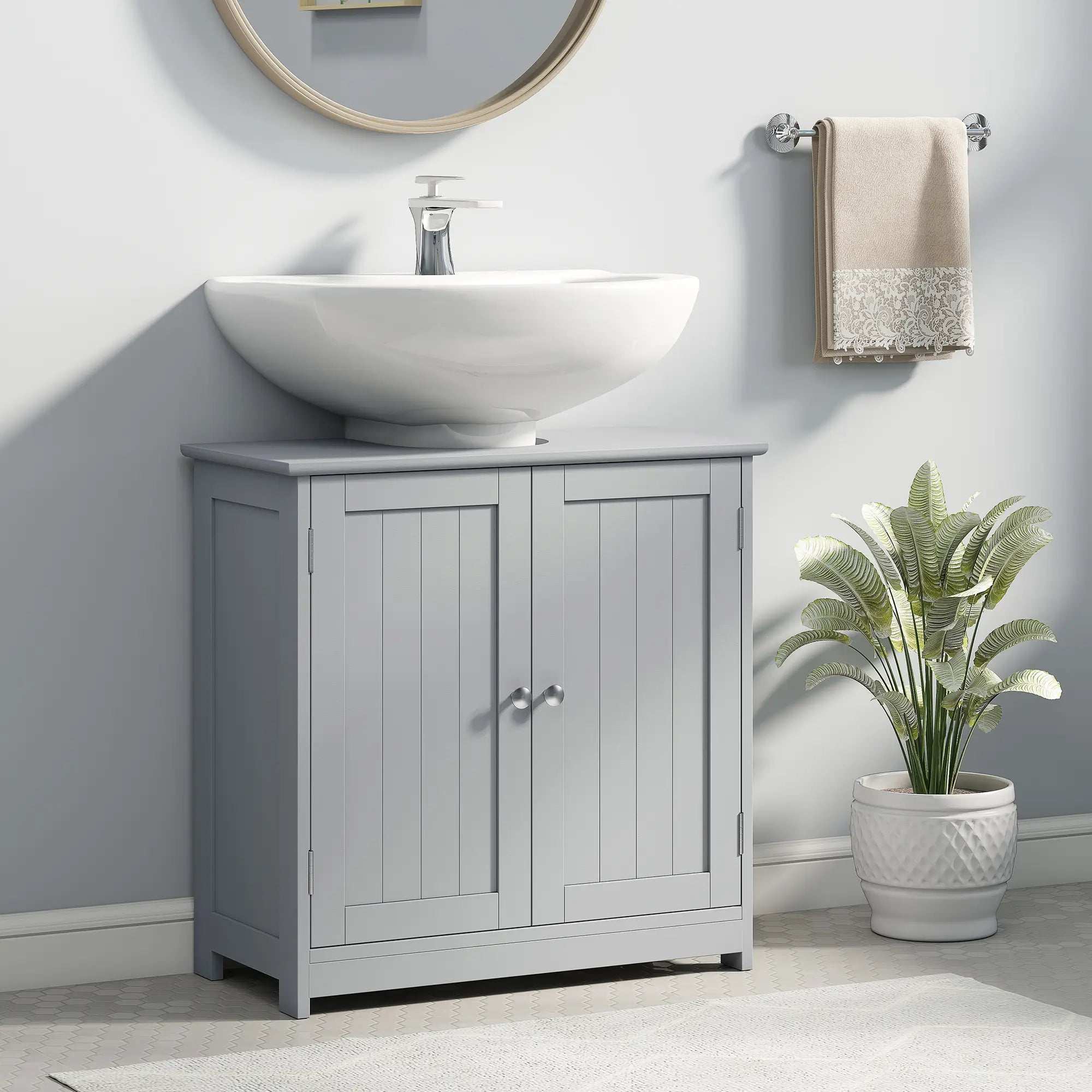 Under-Sink Bathroom Cabinet with Double Doors and Adjustable Shelf