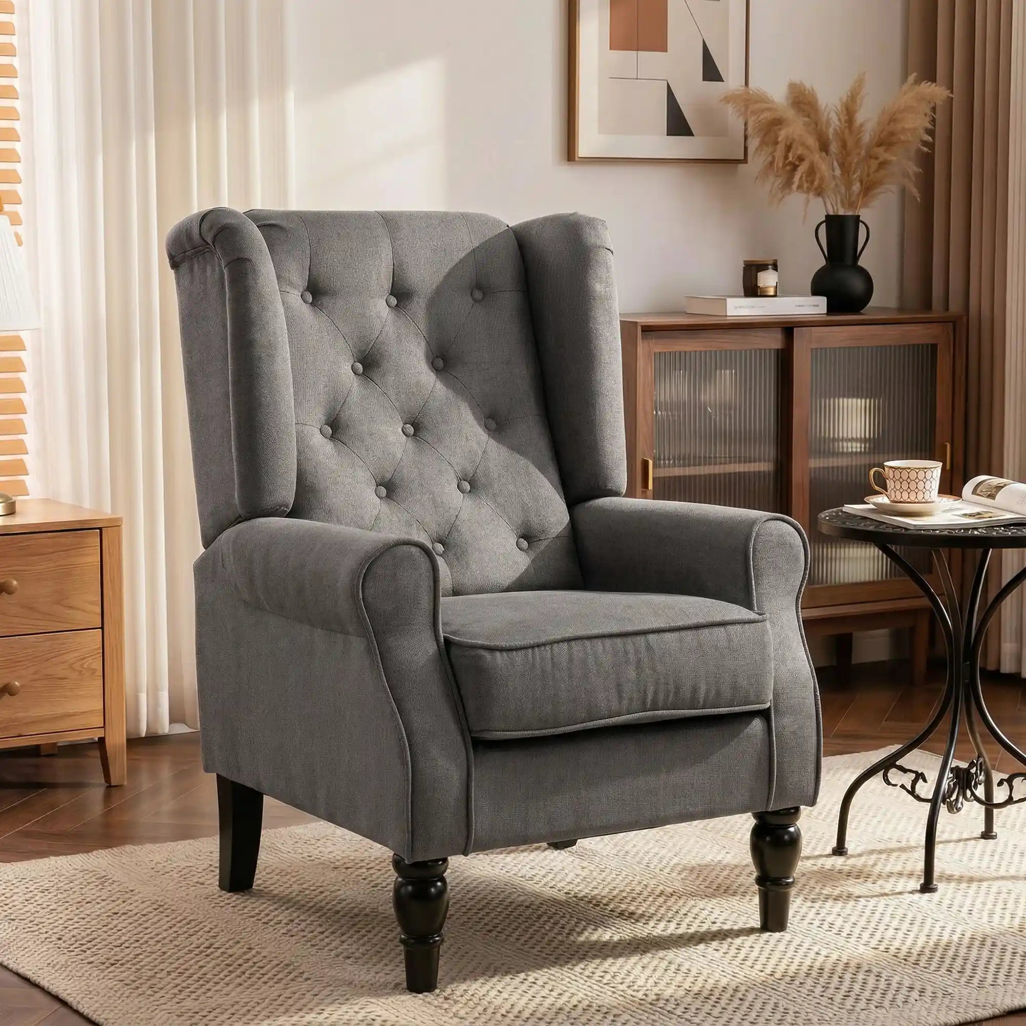 Tufted Wingback Accent Chair with Rolled Arms
