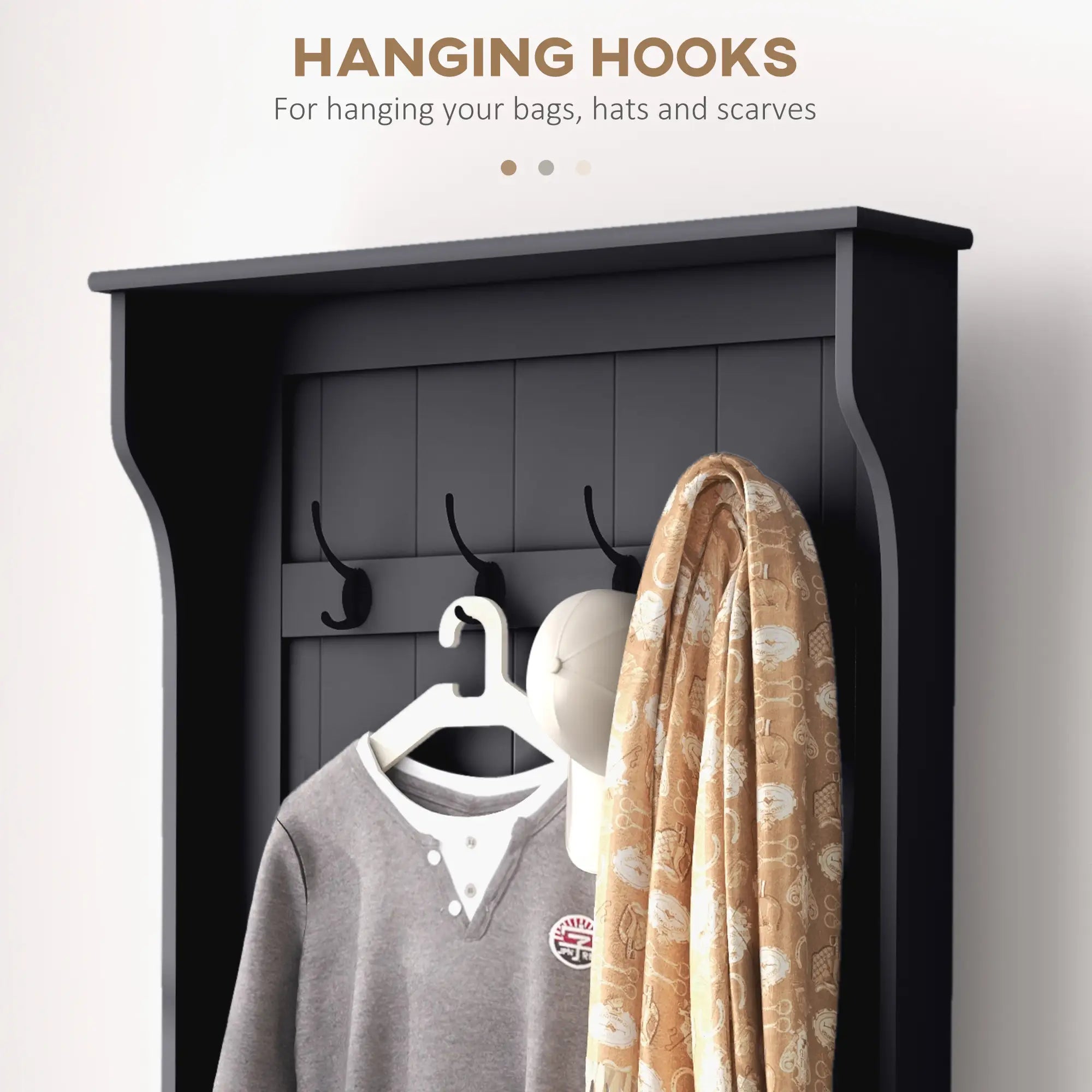 67" Entryway Hall Tree with Storage Bench and 4 Double Coat Hooks