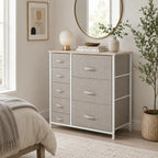 28" 7-Drawer Fabric Dresser Storage Tower with Metal Frame and Wood Top