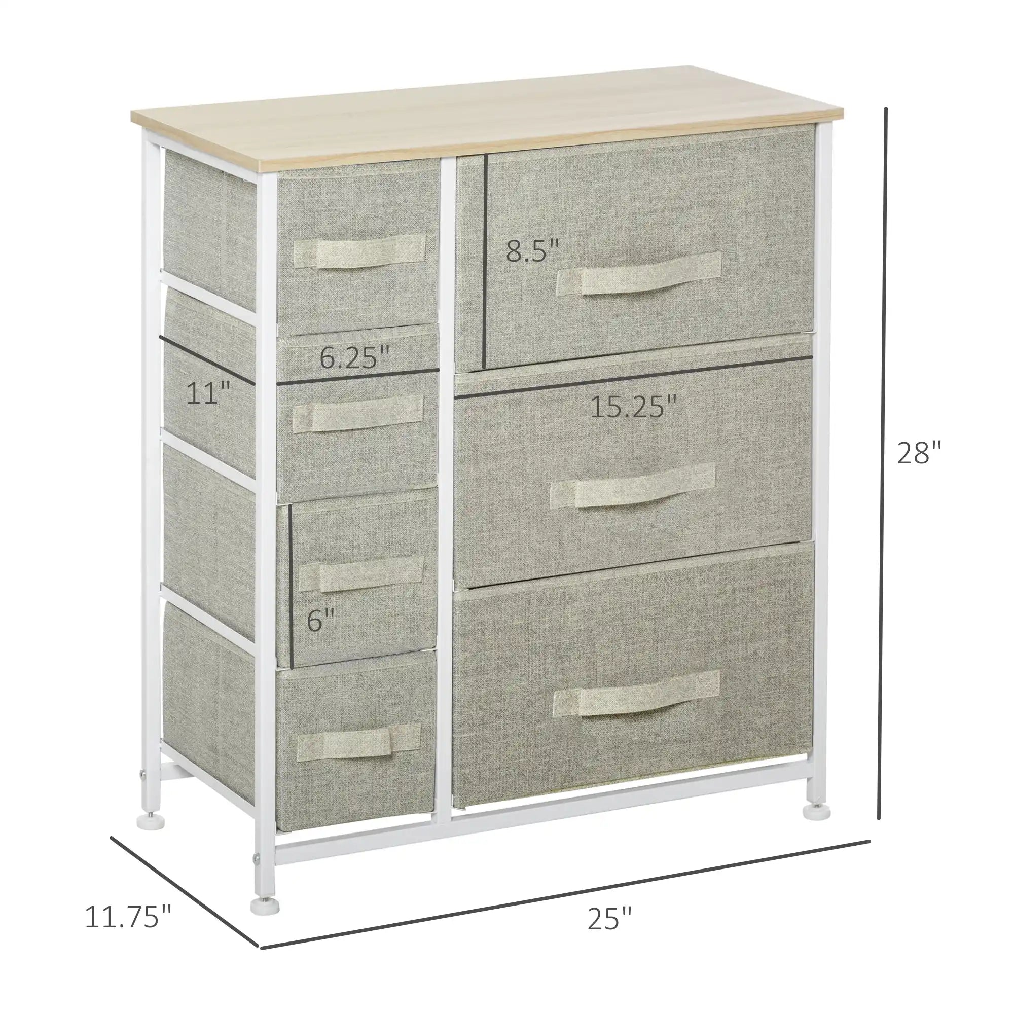28" 7-Drawer Fabric Dresser Storage Tower with Metal Frame and Wood Top