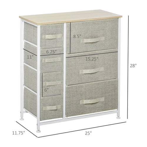 28" 7-Drawer Fabric Dresser Storage Tower with Metal Frame and Wood Top