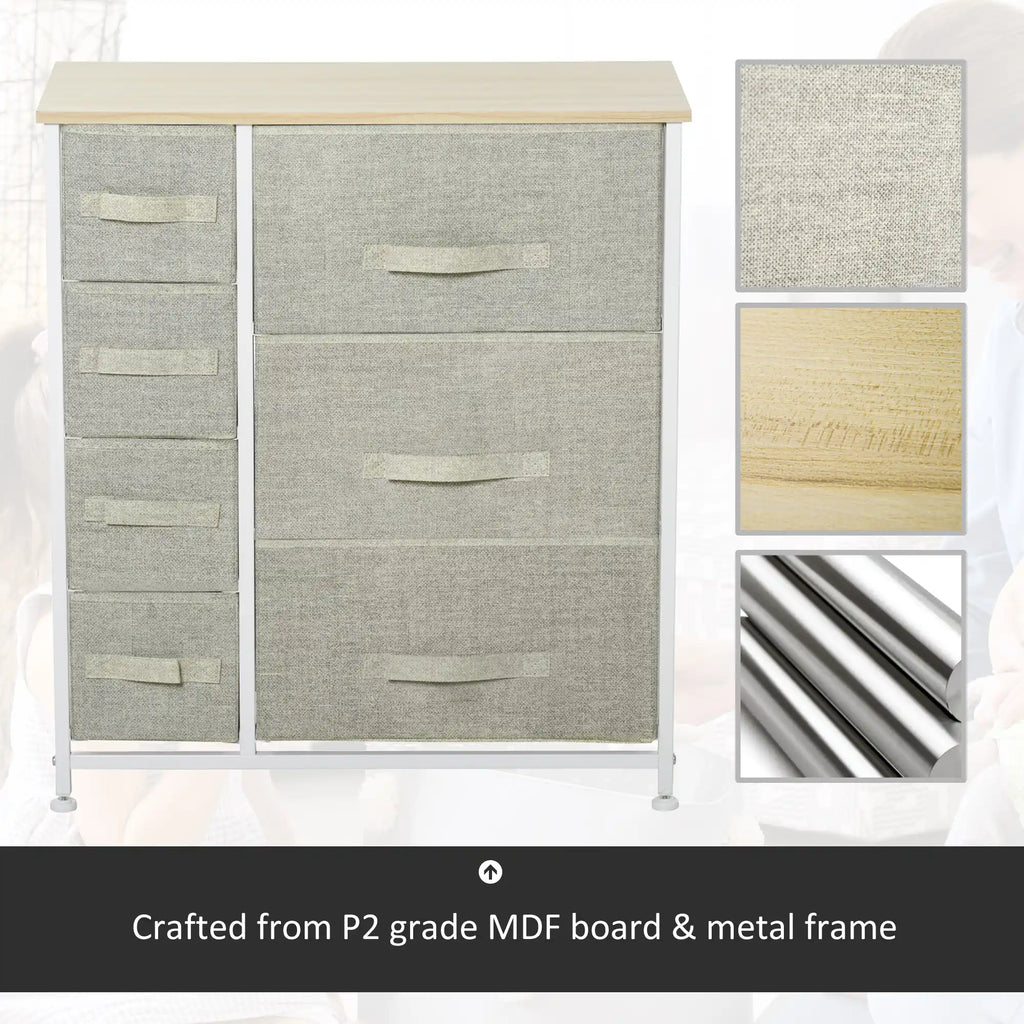 28" 7-Drawer Fabric Dresser Storage Tower with Metal Frame and Wood Top