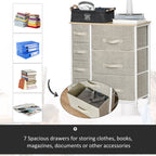 28" 7-Drawer Fabric Dresser Storage Tower with Metal Frame and Wood Top
