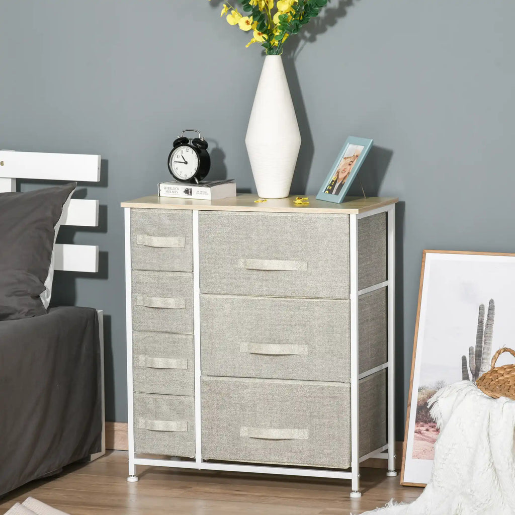 28" 7-Drawer Fabric Dresser Storage Tower with Metal Frame and Wood Top