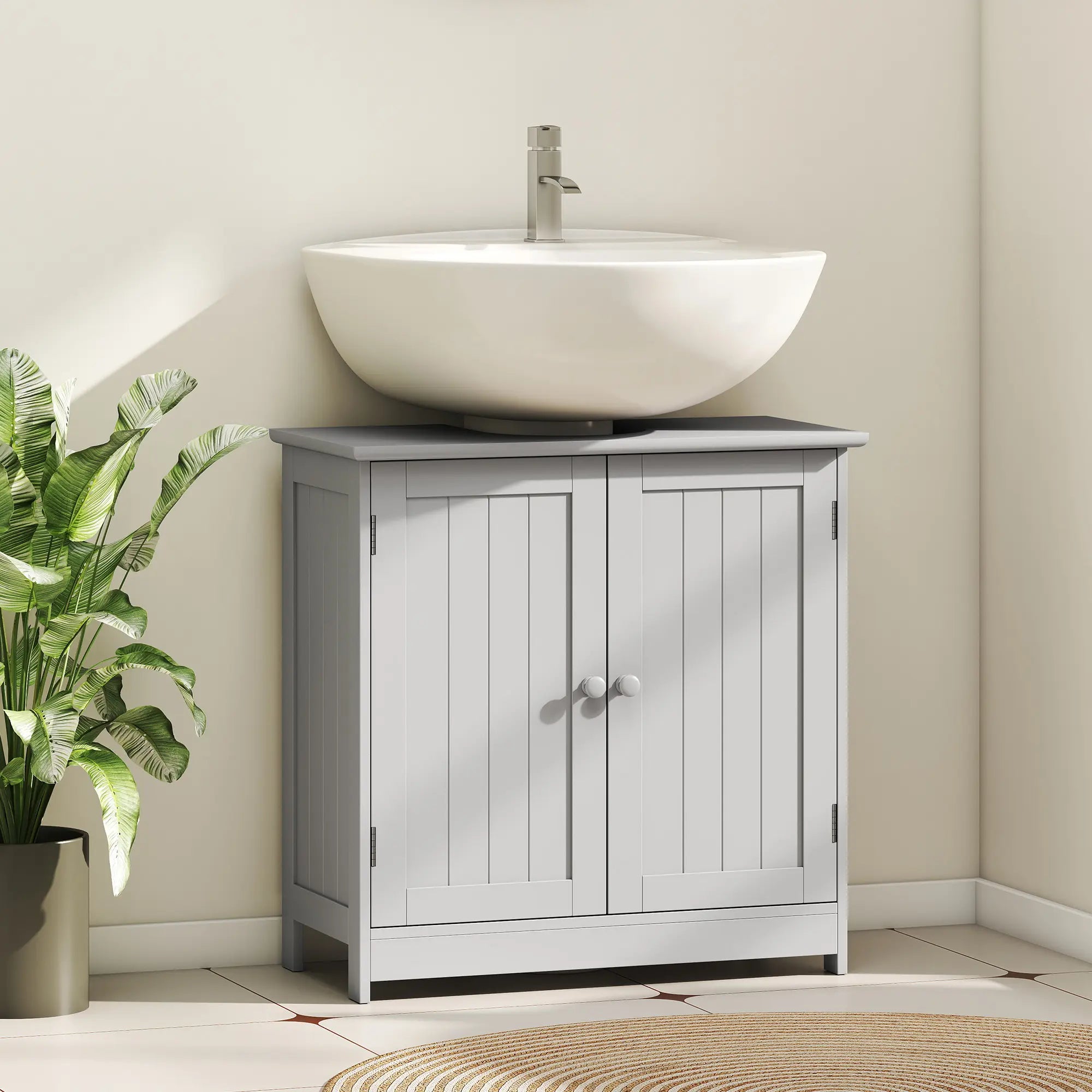 Under-Sink Bathroom Cabinet with Double Doors and Adjustable Shelf