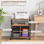 25.5" Mobile Printer Stand with Power Outlets, USB Ports, Storage Shelves and Locking Wheels