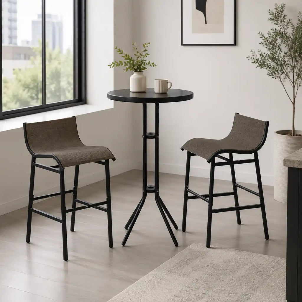 3-Piece 40" Bar-Height Outdoor Bistro Set with Tempered Glass Table and 2 Mesh Chairs