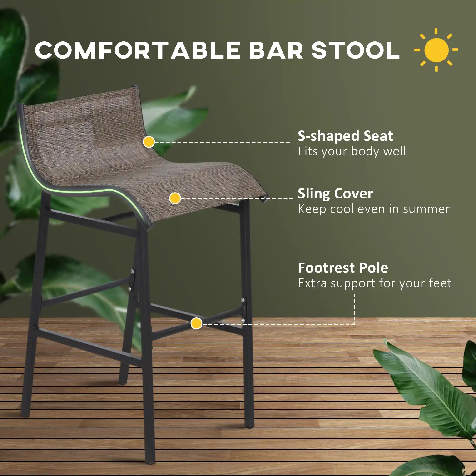 3-Piece 40" Bar-Height Outdoor Bistro Set with Tempered Glass Table and 2 Mesh Chairs