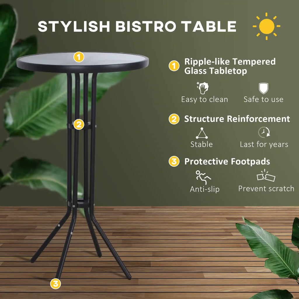 3-Piece 40" Bar-Height Outdoor Bistro Set with Tempered Glass Table and 2 Mesh Chairs