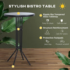 3-Piece 40" Bar-Height Outdoor Bistro Set with Tempered Glass Table and 2 Mesh Chairs