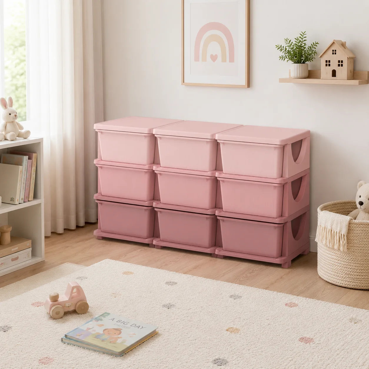 44.5" 3-Tier Kids Toy Storage Organizer with 9 Removable Bins