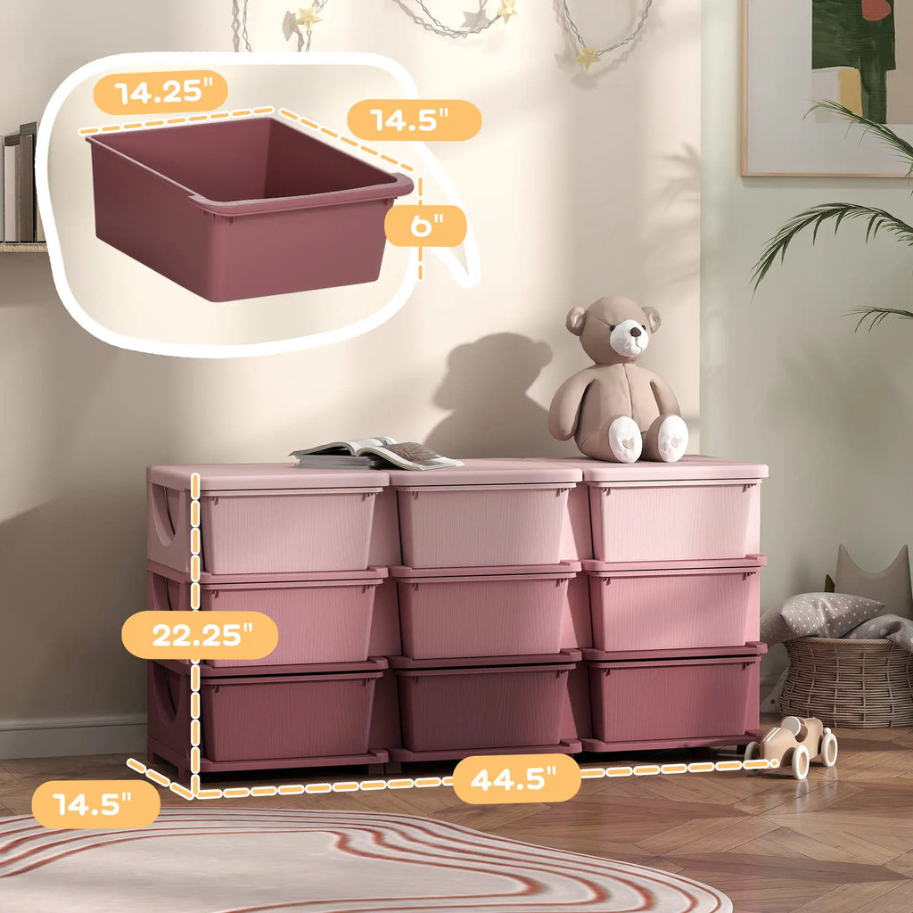 44.5" 3-Tier Kids Toy Storage Organizer with 9 Removable Bins