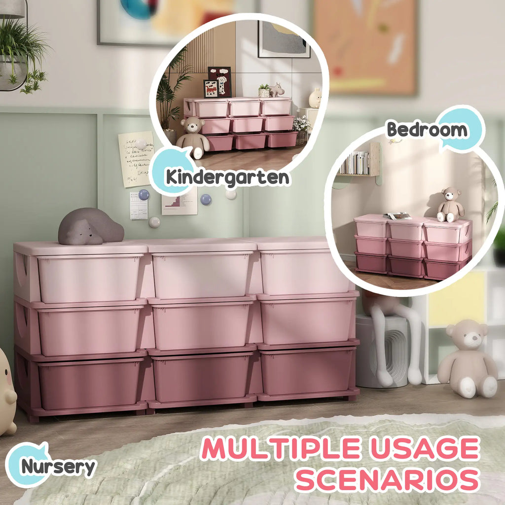 44.5" 3-Tier Kids Toy Storage Organizer with 9 Removable Bins