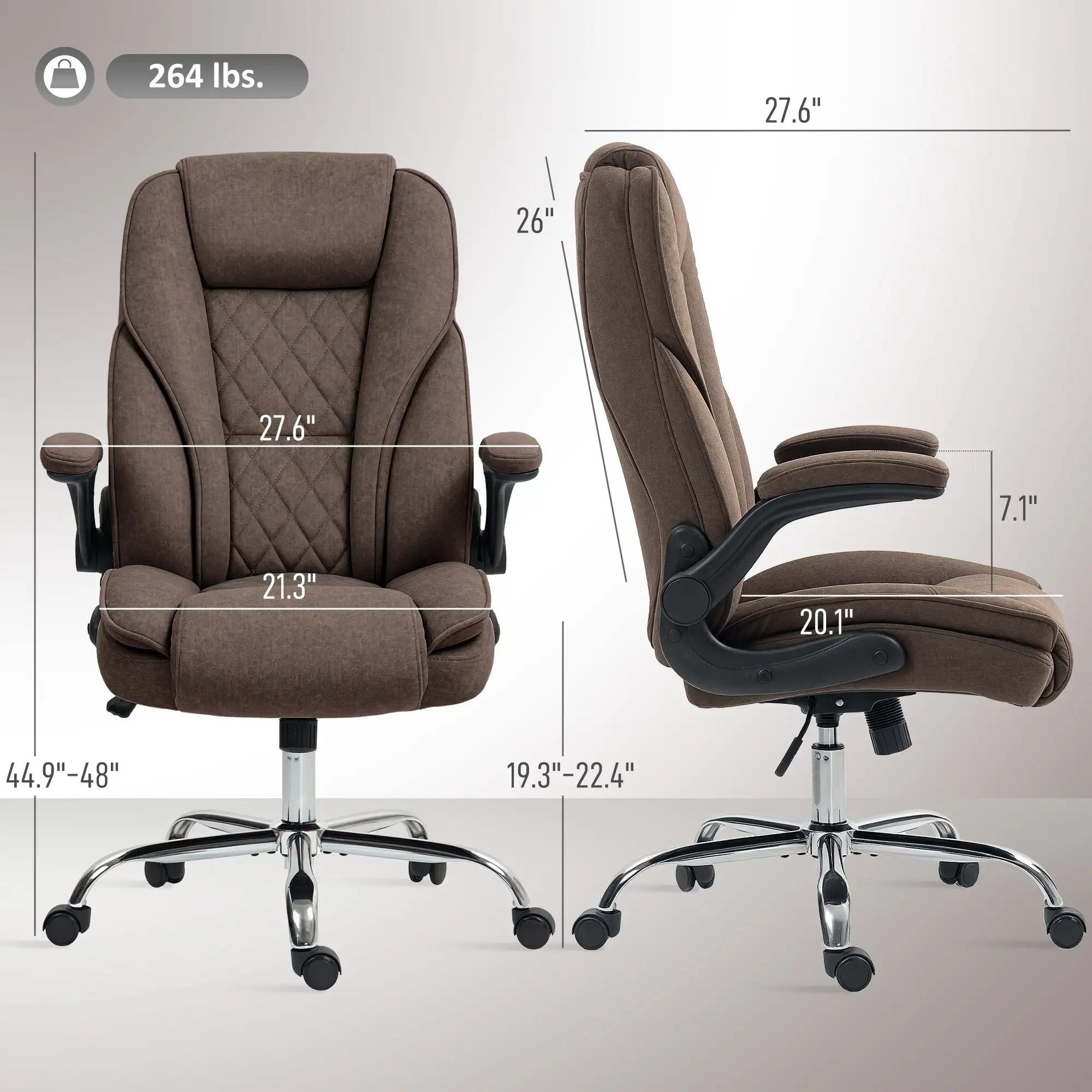48" High-Back Executive Office Chair with Flip-Up Arms and Diamond-Tufted Upholstery
