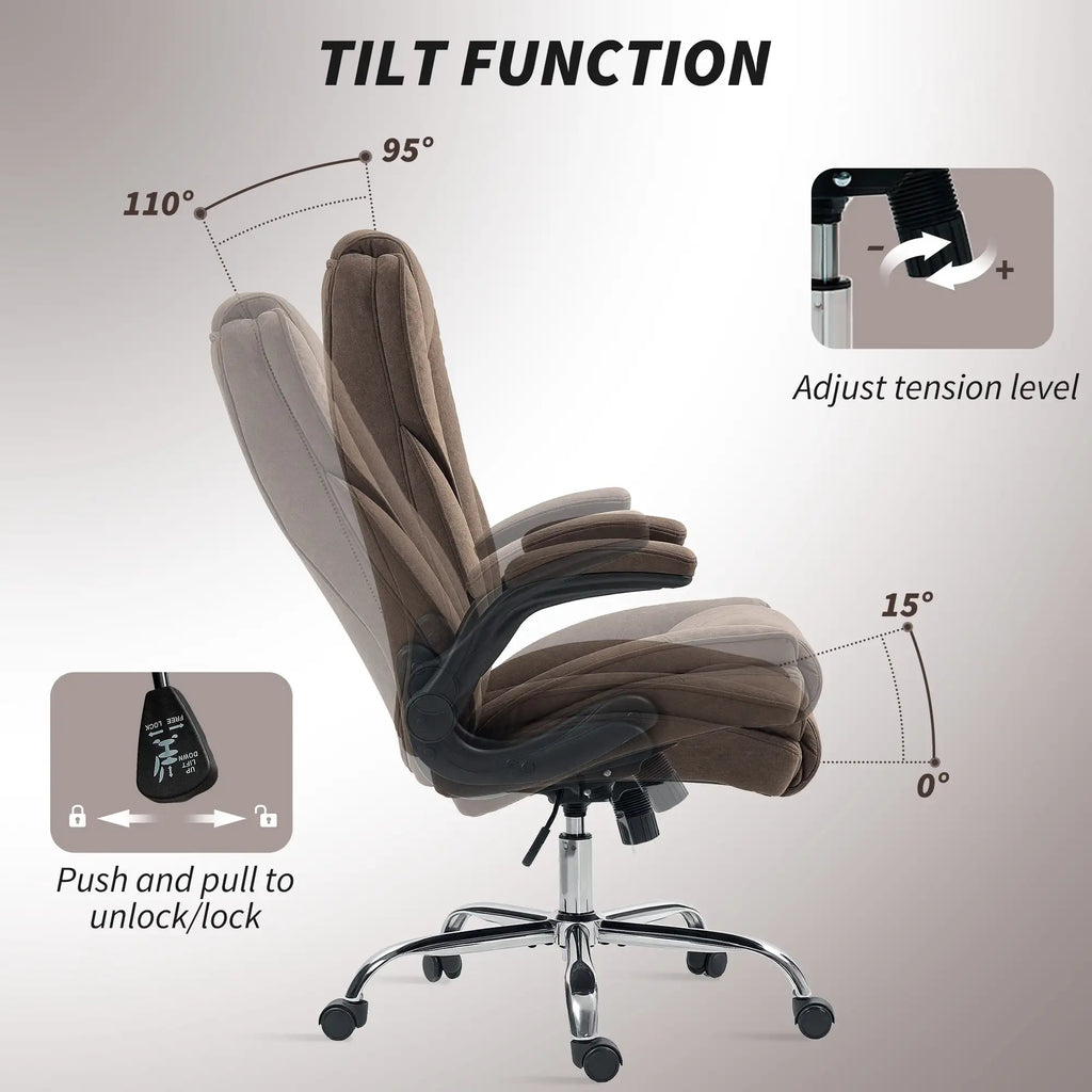 48" High-Back Executive Office Chair with Flip-Up Arms and Diamond-Tufted Upholstery