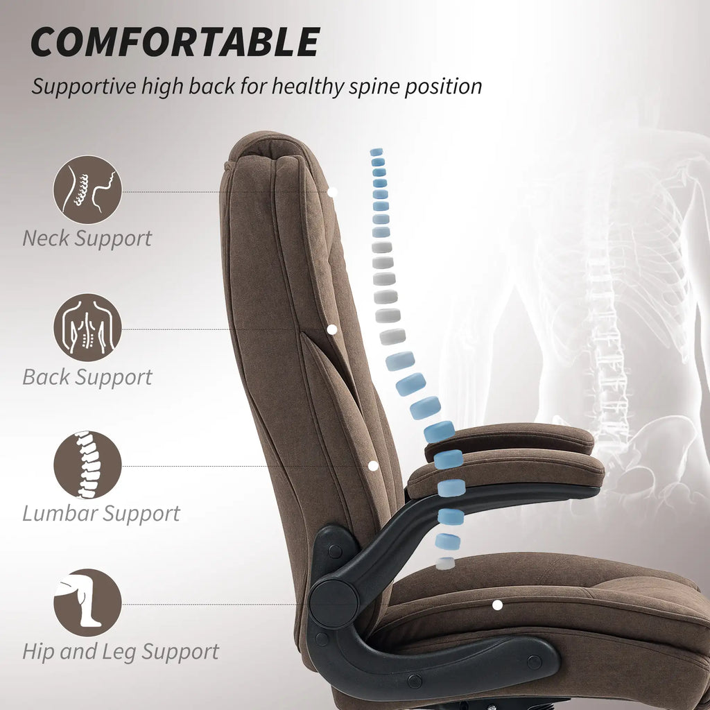 48" High-Back Executive Office Chair with Flip-Up Arms and Diamond-Tufted Upholstery