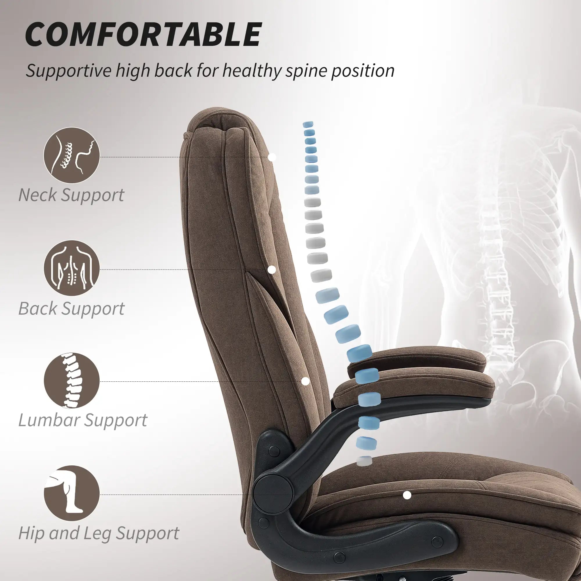 48" High-Back Executive Office Chair with Flip-Up Arms and Diamond-Tufted Upholstery