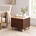 17.7" Square PE Rattan Outdoor Side Table with Natural Fir Wood Top