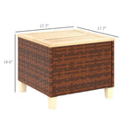 17.7" Square PE Rattan Outdoor Side Table with Natural Fir Wood Top