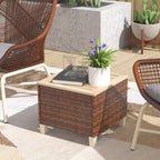 17.7" Square PE Rattan Outdoor Side Table with Natural Fir Wood Top