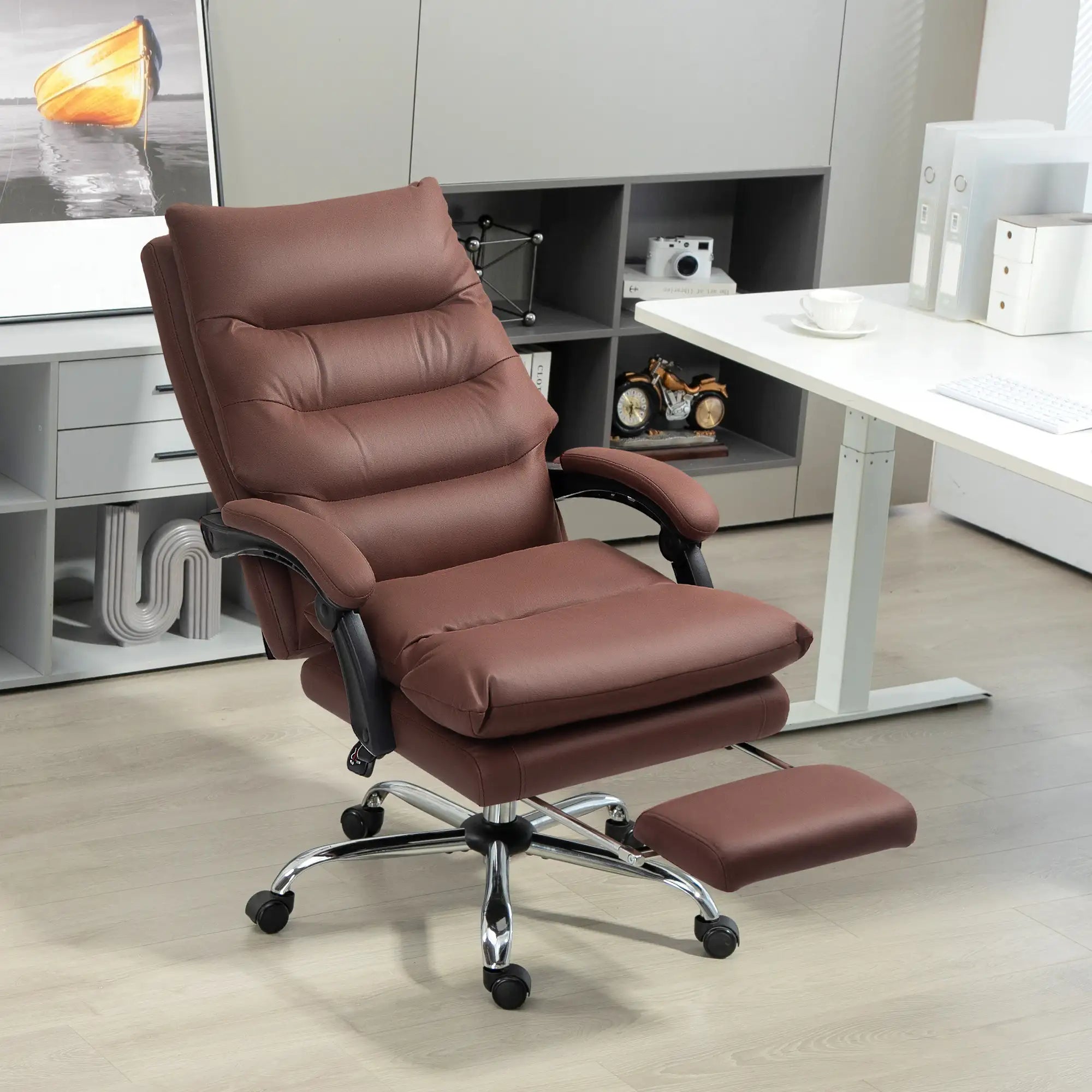 6-Point Heated Massage Office Chair with 135° Recline and Retractable Footrest
