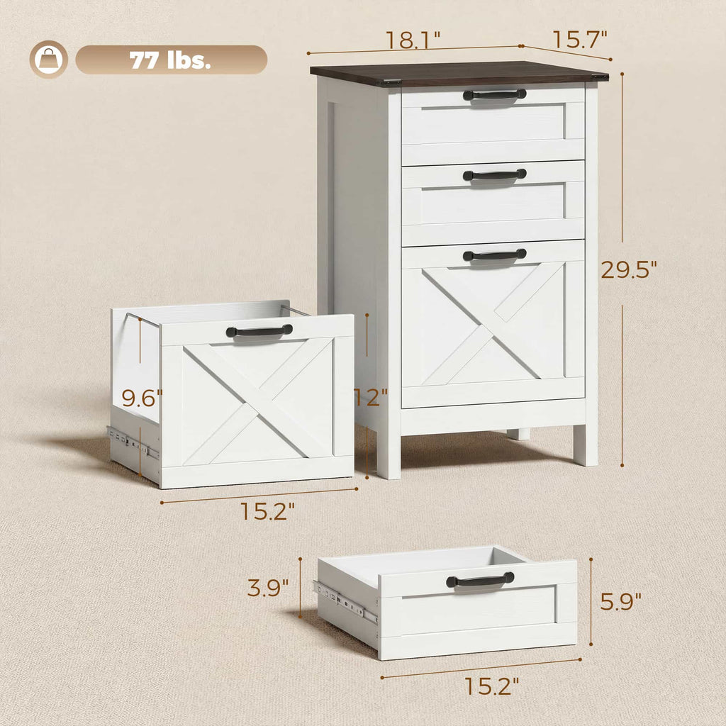 29.5" Rustic Farmhouse 3-Drawer Vertical File Cabinet for Letter and A4 Files