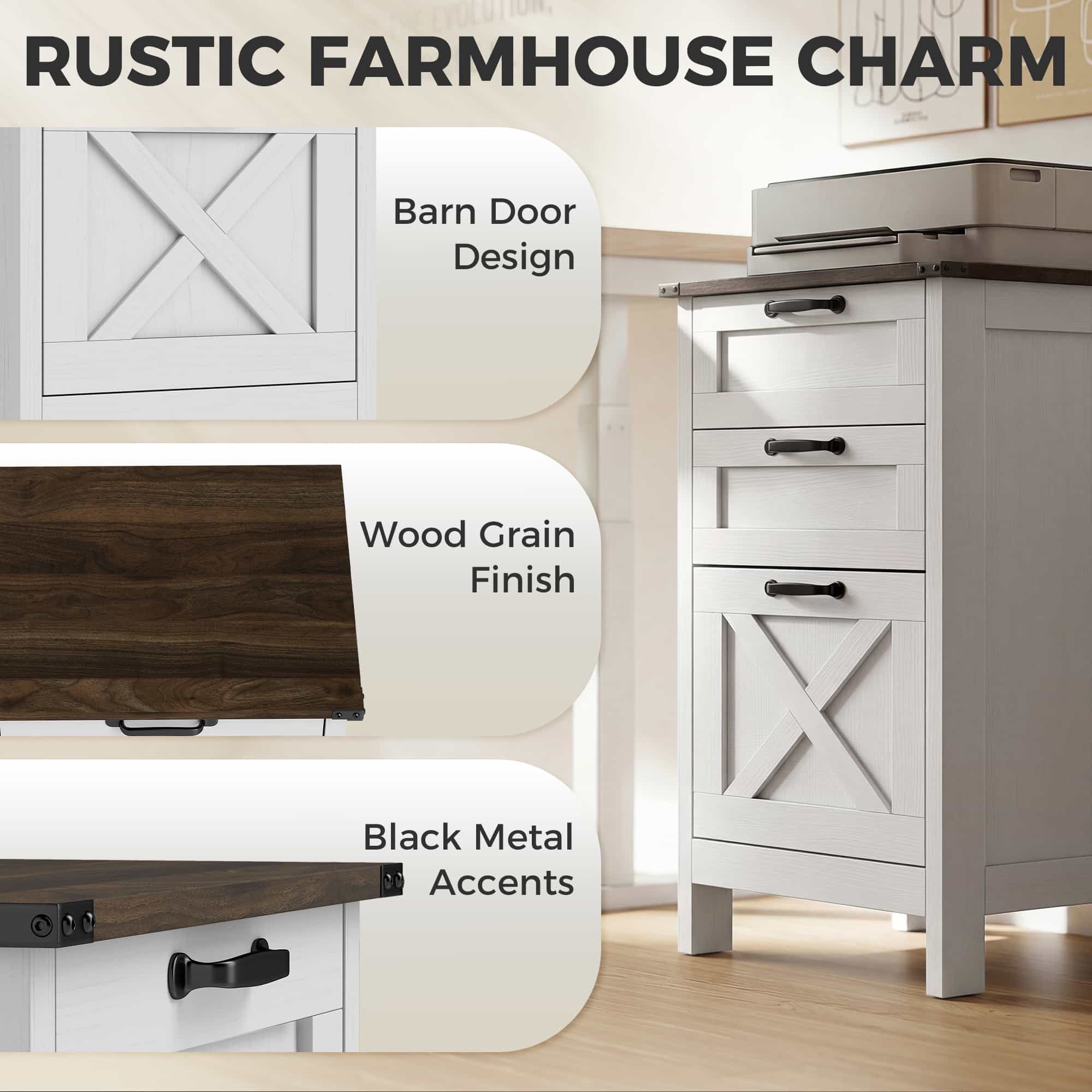 29.5" Rustic Farmhouse 3-Drawer Vertical File Cabinet for Letter and A4 Files