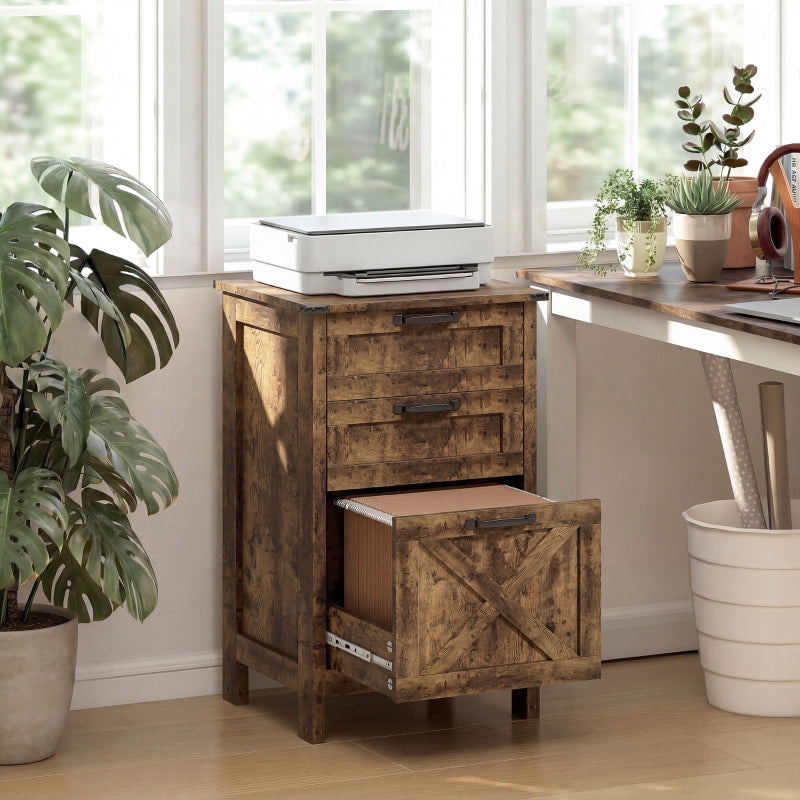 29.5" Rustic Farmhouse 3-Drawer Vertical File Cabinet for Letter and A4 Files