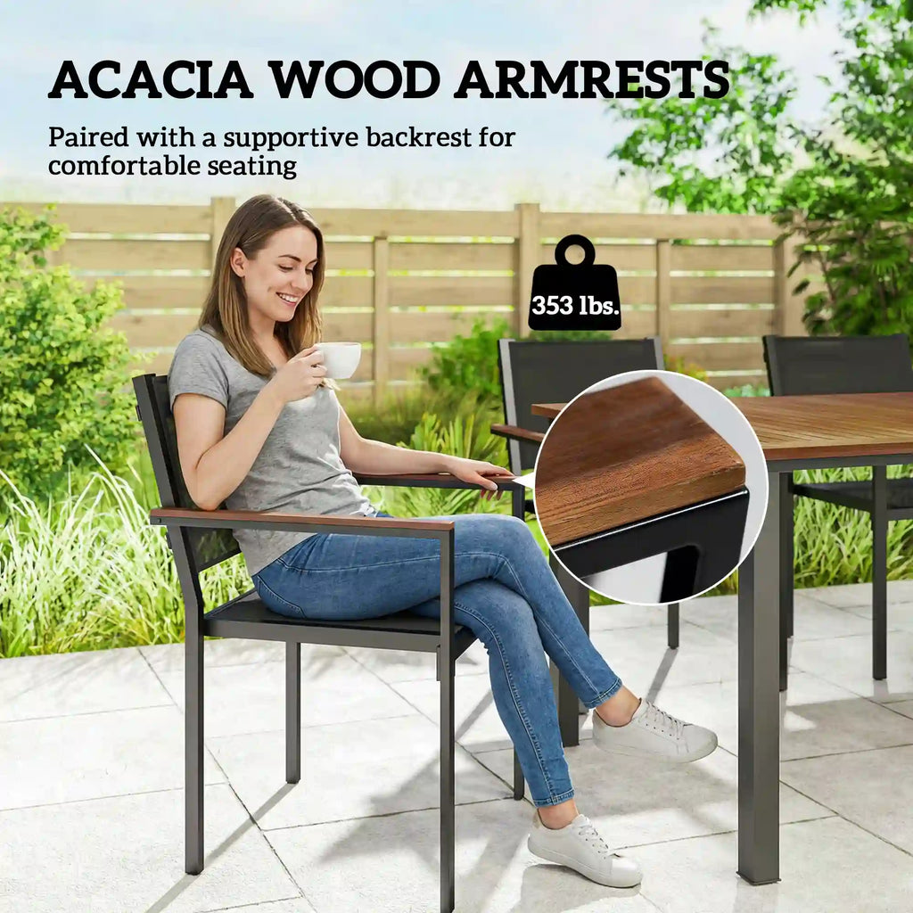 59.1" 5-Piece Acacia Wood Outdoor Dining Set with 4 Stackable Armchairs