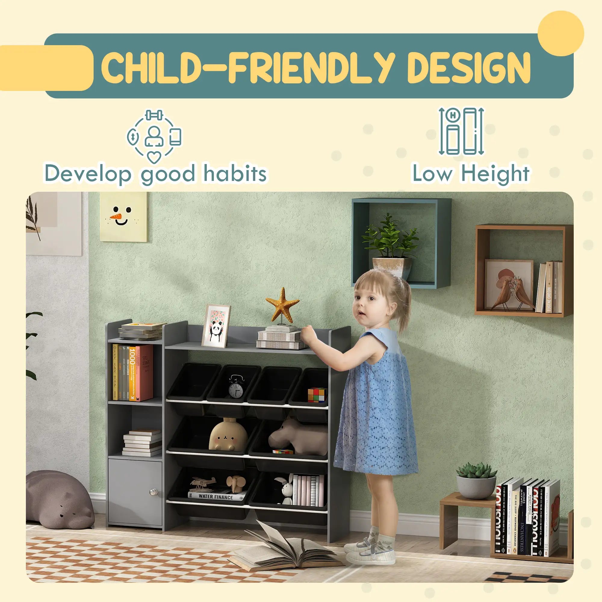 39.4" Kids Toy Storage Organizer with 8 Bins, 2 Cubbies and Drawer