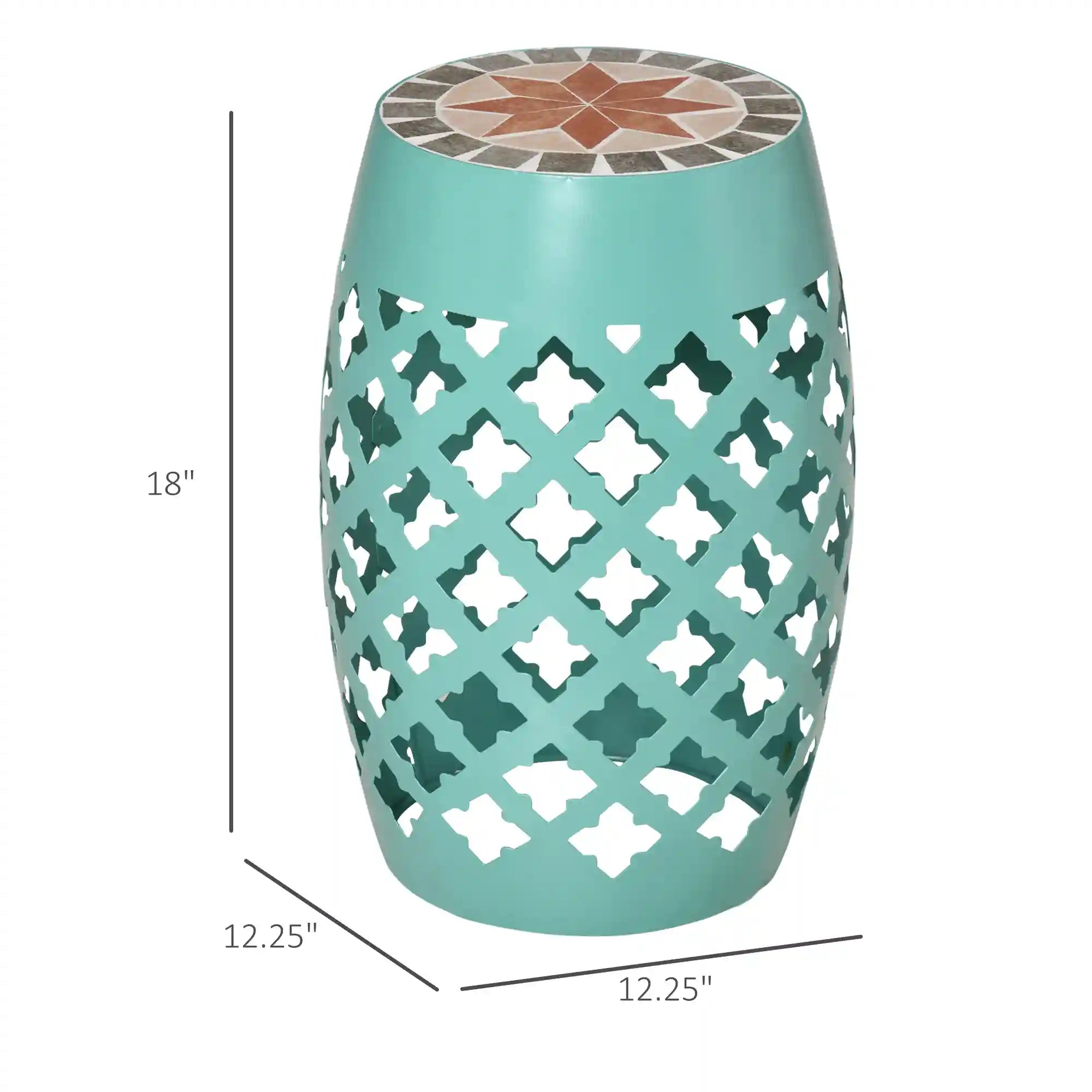 12.25" Round Mosaic Outdoor Accent Stool and Side Table with Cutout Steel Frame