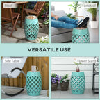 12.25" Round Mosaic Outdoor Accent Stool and Side Table with Cutout Steel Frame